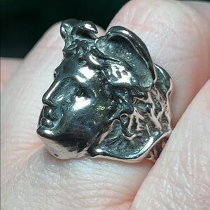Vintage Greek God Hermes Roman God Mercury Sterling Silver 3D Face Head Ring